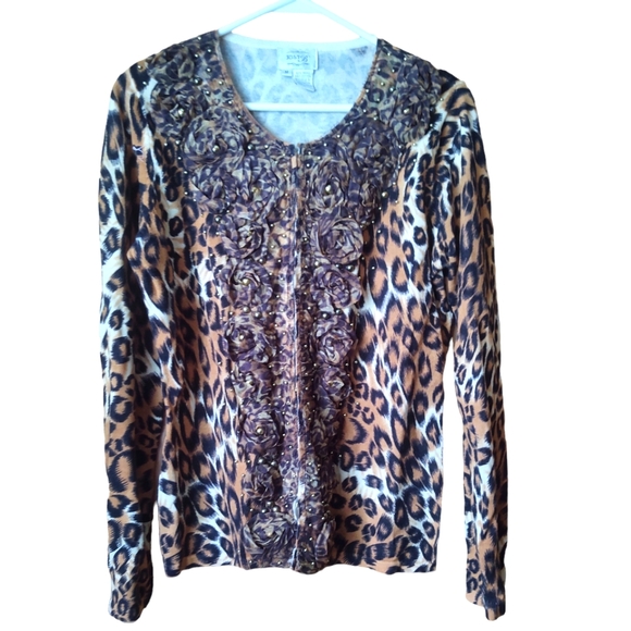 Just B leopard print women's top/ cardigan sweater/ long sleeve Sz M - Picture 1 of 10